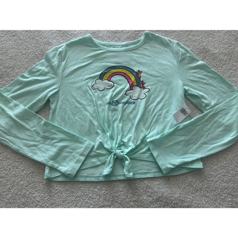 Walt Disney Resort Girls Jeweled Rainbow Chip N‎ Dale Green Long Sleeve Sz 14 XL